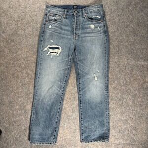 GAP Destructed Boyfriend Jeans Distressed Button Fly 2 26 Mid Rise Faded Whisker